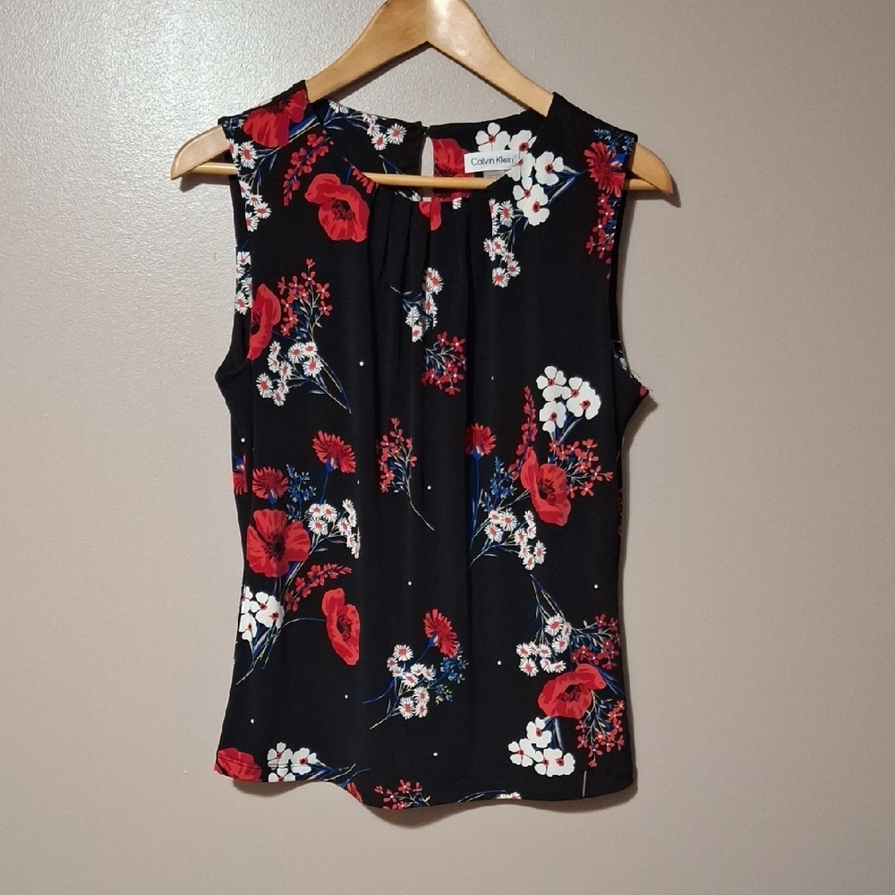 Calvin Klein Black and Red Floral Blouse